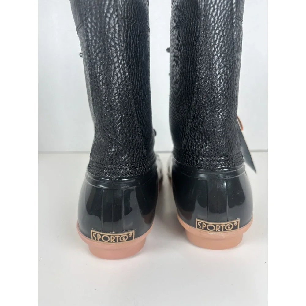 Sporto Duck Rain Boots Black Dakota Lace Up Waterproof Women's Size 8 New W/Tags